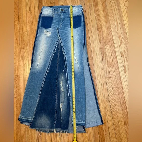 True Religion Distressed Pieced Patchwork Denim Maxi Skirt - Picture 11 of 11